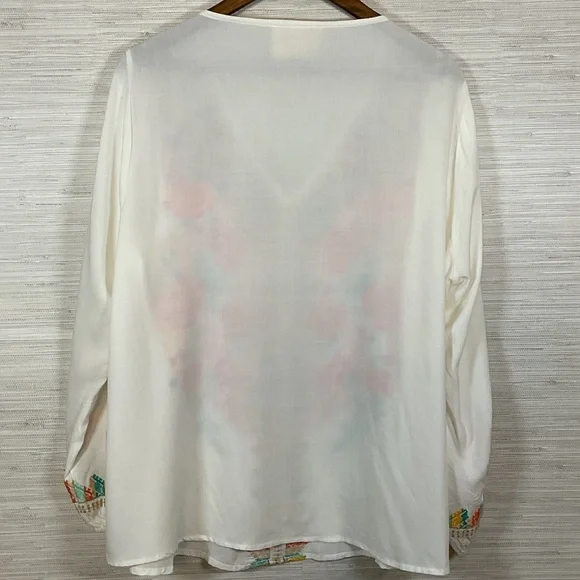 Savanna Jane V-Neck Blouse with Floral Embroidery - White and Pink Plus 1X - Picture 14 of 14